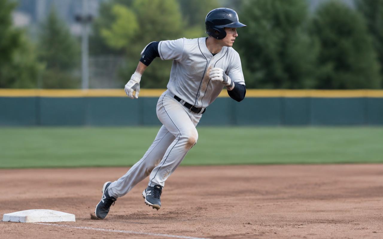 Baseball runner leaving the base